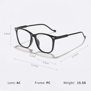 Black children's square frame anti-blue light glasses with photochromic lenses and measurements