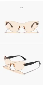Retro rimless gradient cat-eye sunglasses for women shown from front and side view angles
