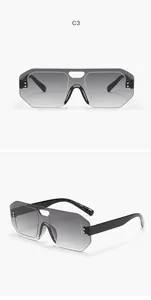 Grey gradient rimless aviator sunglasses with one-piece lens shown from two angles