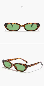 Viste dettagliate degli occhiali da sole vintage tartarugati con lenti verdi.