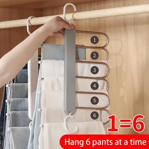 6-tier stainless steel multi-functional space saving pants hanger for closet storage