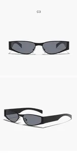 Futuristic cyberpunk narrow frame black sunglasses with a sleek metal design for men and women