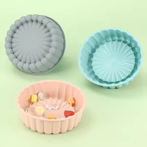 Multi-functional Round Silicone Air Fryer Liner Heat Resistant Baking Pan Wavy Edge Cake Mold For Oven Kitchen Daily Use
