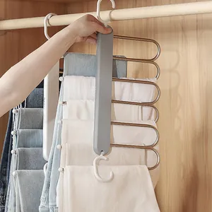 Space-saving multi-functional stainless steel pants hanger for closet organization