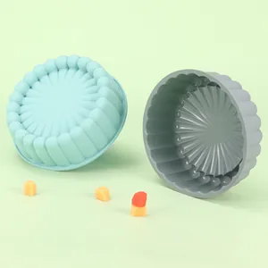 8-inch fluted round silicone air fryer liners and cake baking pans in blue and grey colors