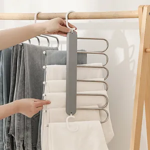 Multi-functional stainless steel pants hanger with 6-layer folding design for closet