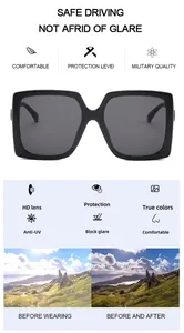 Gafas de sol cuadradas negras grandes con lentes HD y protección UV completa