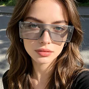 Gafas de Sol Rectangulares Sin Montura Vintage Unisex Moda Escudo De Una Sola Pieza Con Patilla De Celosía UV400 Streetwear