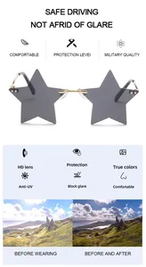 Dettagli degli occhiali da sole a stella senza montatura con lenti protettive HD anti-UV.