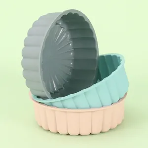 Set of three 8-inch reusable silicone air fryer liners for baking in pastel colors