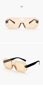 Oversized rimless aviator shield sunglasses with peach tint lens and black temples
