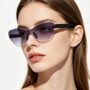 Women Vintage Rimless Cat Eye Sunglasses Gradient PC Lens UV400 Retro Spice Girl Outdoor Sun Protection Metal Frame Glasses