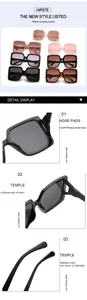 Detalle de gafas de sol cuadradas de gran tamaño con almohadillas y patillas firmes