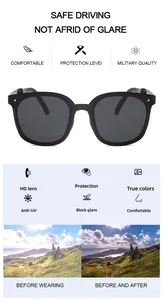 Dettagli funzionali di occhiali da sole neri anti-UV con lenti HD e antiriflesso