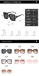 Ficha técnica detallada para gafas de sol cuadradas con patillas huecas y 7 opciones de color