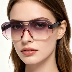 Rimless Aviator One Piece Sunglasses For Men Women Contrast Color Shield Sun Shades Geometric Outdoor Cycling Eyewear