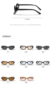Detail view of retro oval sunglasses for women with 14.9cm size and 8 color variants
