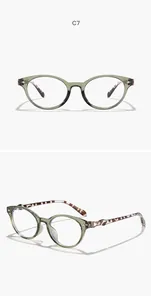 Detailed macro view of olive green cat-eye eyeglass frames with stylish tortoise temples.