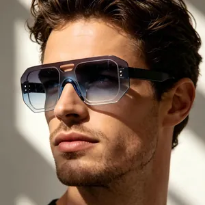 Modern frameless oversized pilot sunglasses with blue gradient lenses for men and women