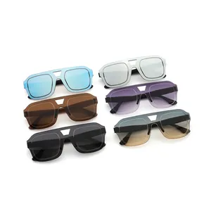 Retro randloze zonnebril met dubbele brug met verloop- en gespiegelde glazen unisex