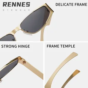 Trendy gold metal narrow frame sunglasses with hip-hop street style for men and women
