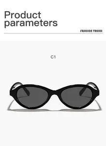 Chic retro oval frame sunglasses in classic black, front view detail shot for women
