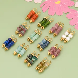 Dijes de Piedra Natural Bohemia Colgantes de Acero Inoxidable Cuentas de Perlas Artificiales para Accesorios de Joyería DIY