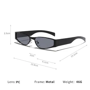Stylish narrow metal frame sunglasses with grey lenses for street hip-hop fashion styles
