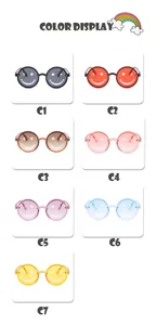 Siete opciones de color de gafas de sol de fiesta para niños con lentes de estrella.