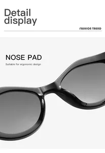 Close-up of ergonomic nose pad on vintage black cat-eye sunglasses