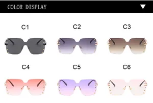 Oversized frameless rivet sunglasses showcasing six different color gradient options