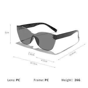 Rimless cat-eye sunglasses with PC lenses, lightweight design for outdoor sun protection