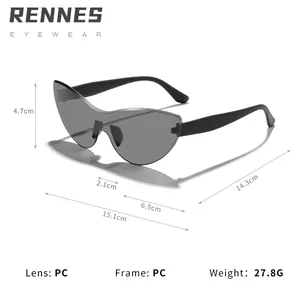 Rimless gradient cat-eye sunglasses for women with UV400 protection measurements
