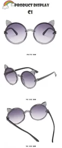 Children's round glitter sunglasses with cute cat ear design and gradient lenses.