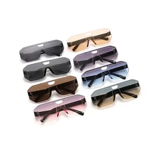 Rimless one-piece aviator sunglasses for men and women with color-contrast lenses