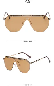 Front and side views of vintage gold frame shield sunglasses with amber lenses