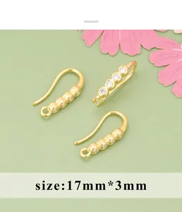 Close-up of 18K gold plated DIY earring hooks with crystal stones, size 17mm*3mm details