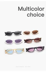 Various colors of stylish cat-eye semi-rimless sunglasses shown in a grid