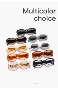 Collection of retro oval sunglasses displayed in a variety of vibrant fashion colors