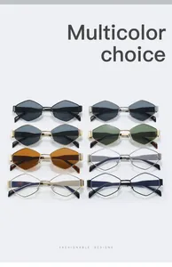 Variété de lunettes de soleil géométriques en métal avec branches larges en plusieurs couleurs.