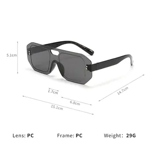 Oversized rimless pilot sunglasses with PC frame for outdoor cycling