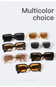 Detail showing various colors of classic square frame sunglasses with wide edges