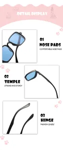 Vues détaillées des plaquettes et charnières de lunettes de soleil punk pour enfants.