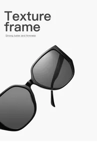 Close-up of stylish black angular sunglasses with a high-luster textured frame.