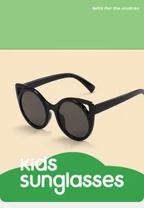 Detailed view of stylish black cat-ear sunglasses for kids with uv protection design
