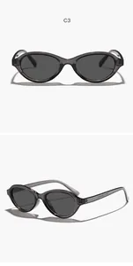 Detail of vintage oval gray sunglasses with smoke PC frames and dark lenses