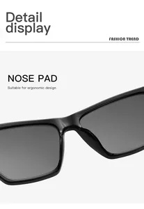 Vue détaillée du support de nez ergonomique sur les lunettes de soleil œil de chat
