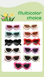 Collection of children's heart-shaped sunglasses in vibrant candy colors and styles