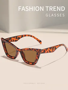 Vue latérale de lunettes de soleil tendance œil de chat avec imprimé léopard et verres