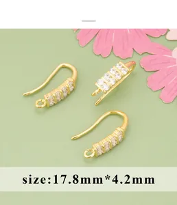 18K gold plated earring hooks with sparkling crystals measuring 17.8x4.2mm for jewelry making